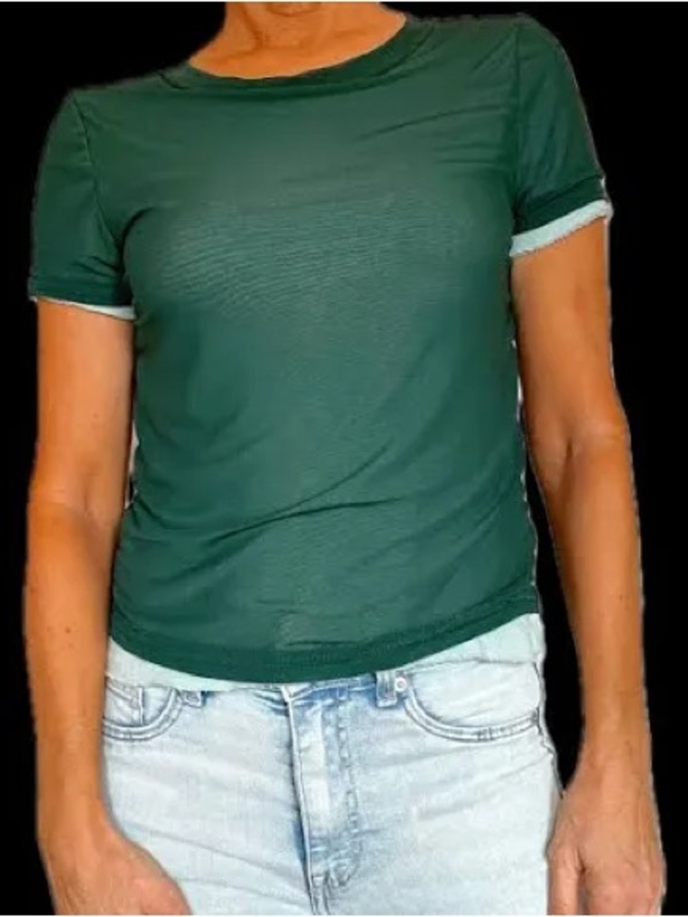 FREE PEOPLE - We The Free Teal Short Sleeve Mesh Overlay Crew Tee